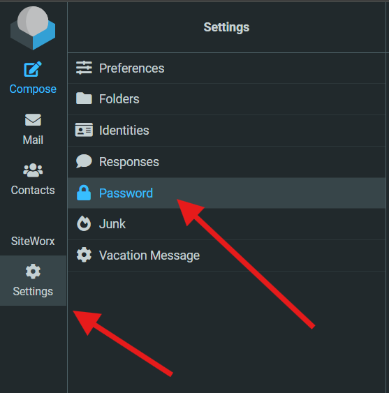 settings and password menu